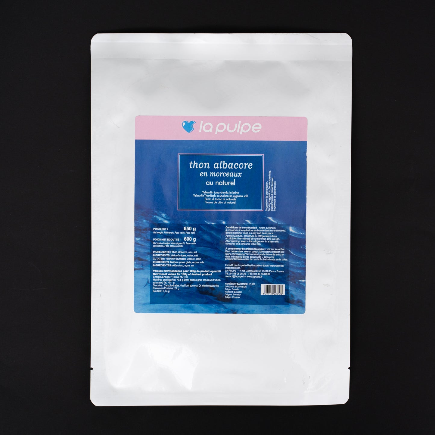 THON ALBACORE MORCEAUX POCHE 600G